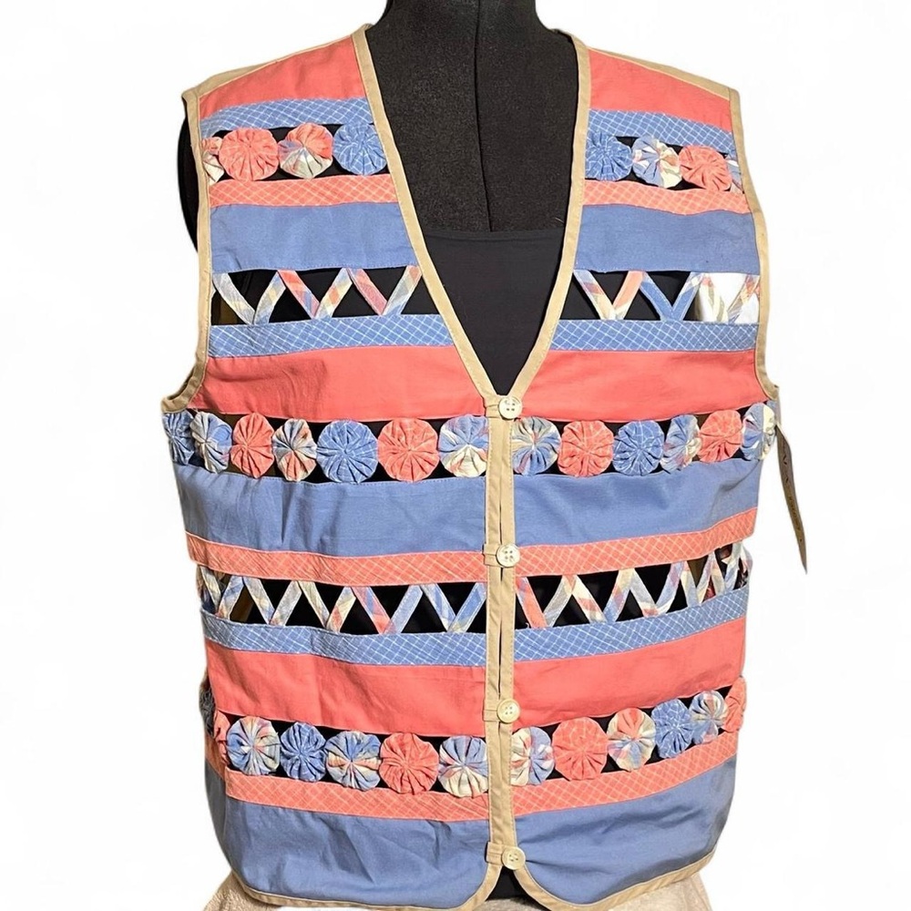 NWT Vintage Cotton Candy Pastel Quilted Patchwork  Funky Teacher Vest L